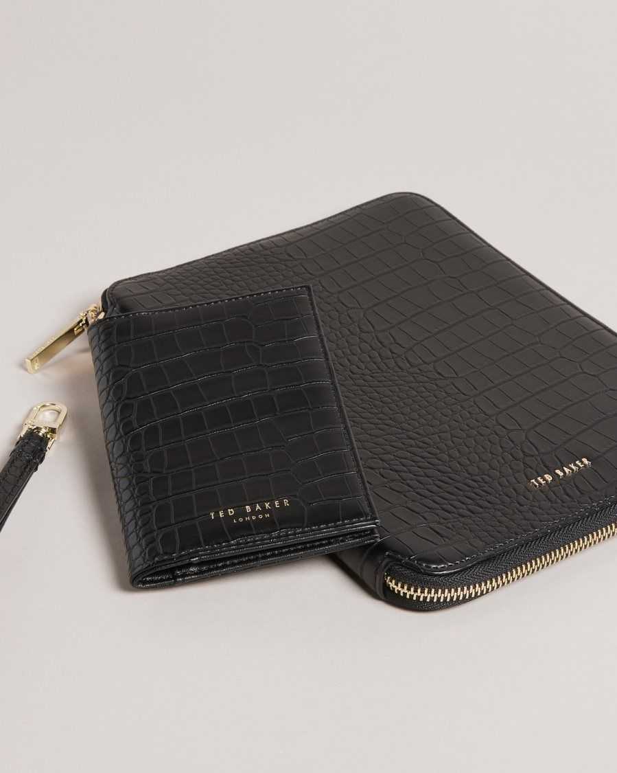 Ted Baker Meyti Imitation Croc A5 Travel Wallet Black | 1568094-ZH