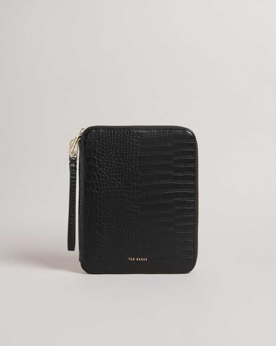 Ted Baker Meyti Imitation Croc A5 Travel Wallet Black | 1568094-ZH