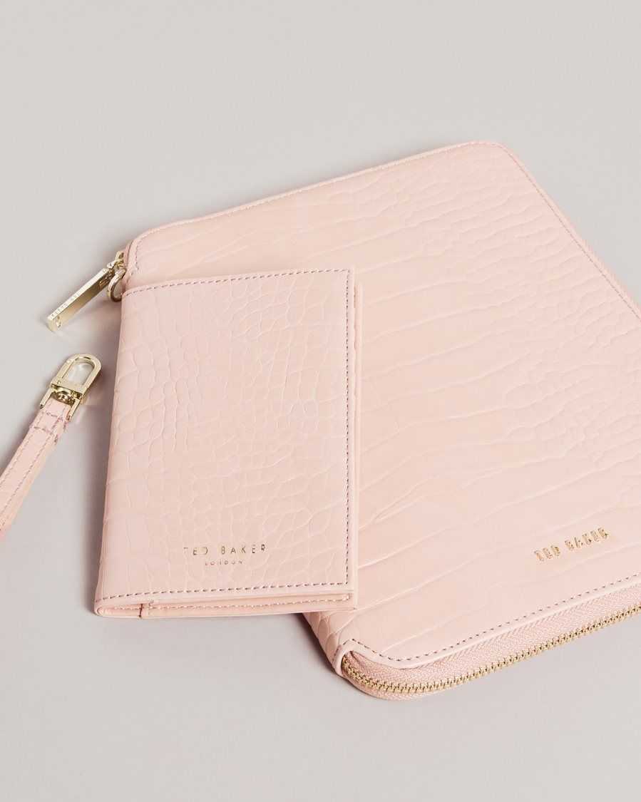 Ted Baker Meyti Imitation Croc A5 Travel Wallet Pale Pink | 7163295-VB