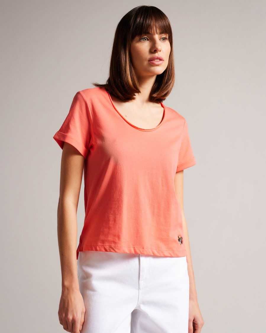 Ted Baker Miarna V Neck Easy Fit Tee Dusky Pink | 5604389-WK