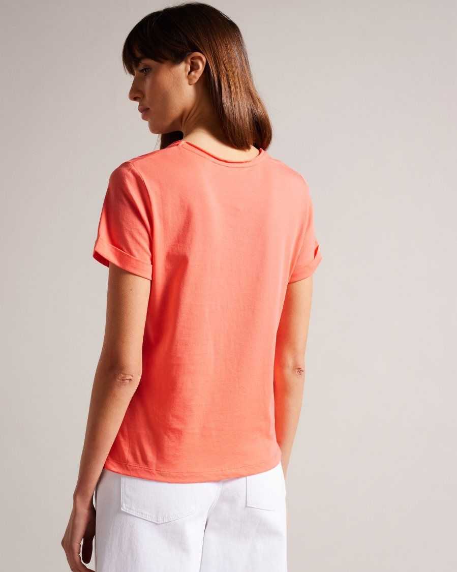 Ted Baker Miarna V Neck Easy Fit Tee Dusky Pink | 5604389-WK