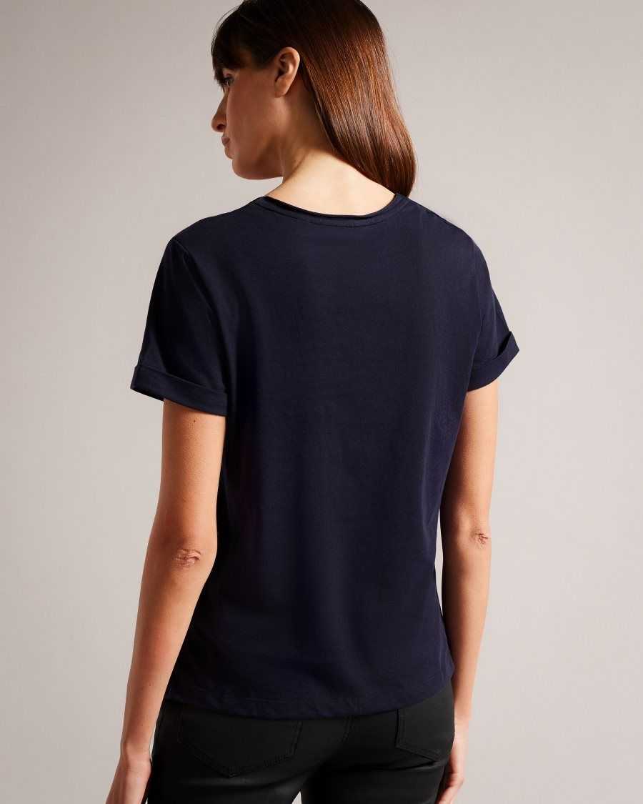 Ted Baker Miarna V Neck Easy Fit Tee Navy | 2539786-VR