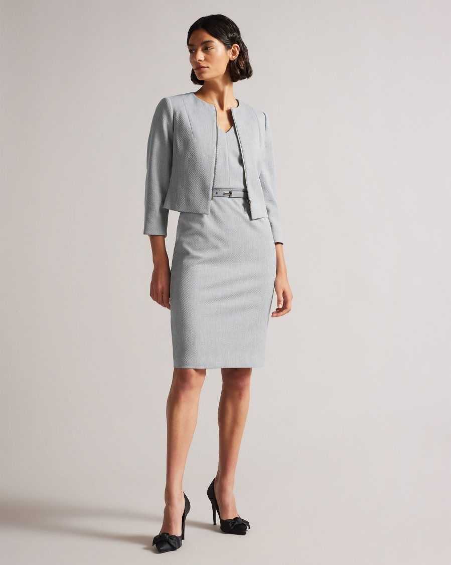 Ted Baker Michah Cropped Textured Jacket Light Grey | 6395278-PH