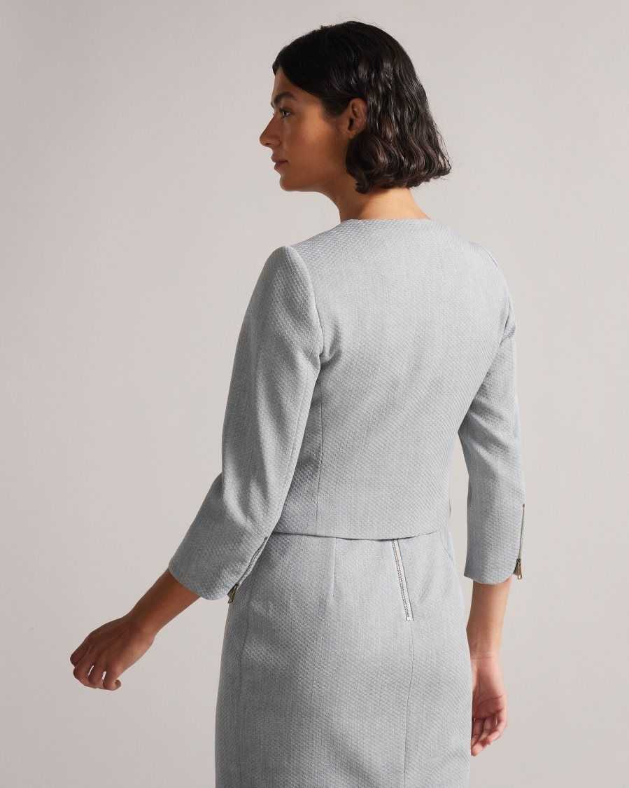 Ted Baker Michah Cropped Textured Jacket Light Grey | 6395278-PH