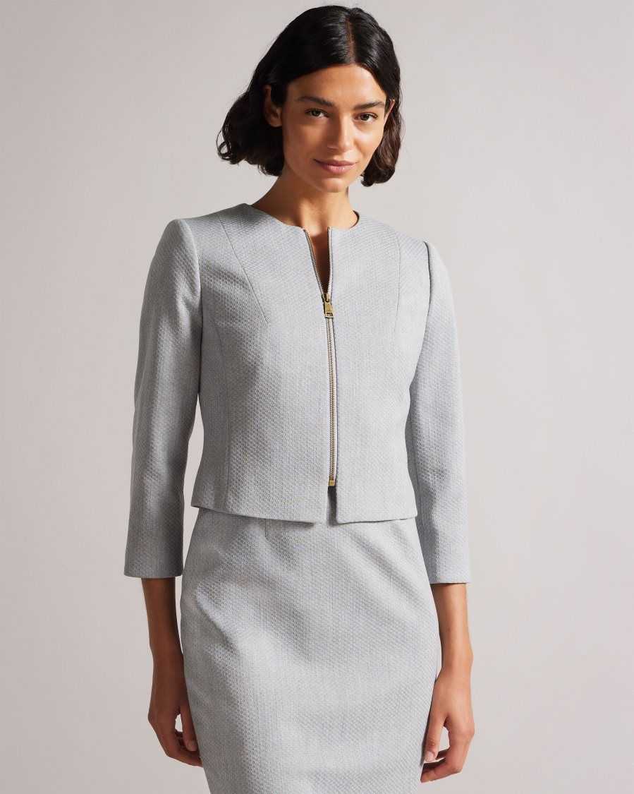 Ted Baker Michah Cropped Textured Jacket Light Grey | 6395278-PH