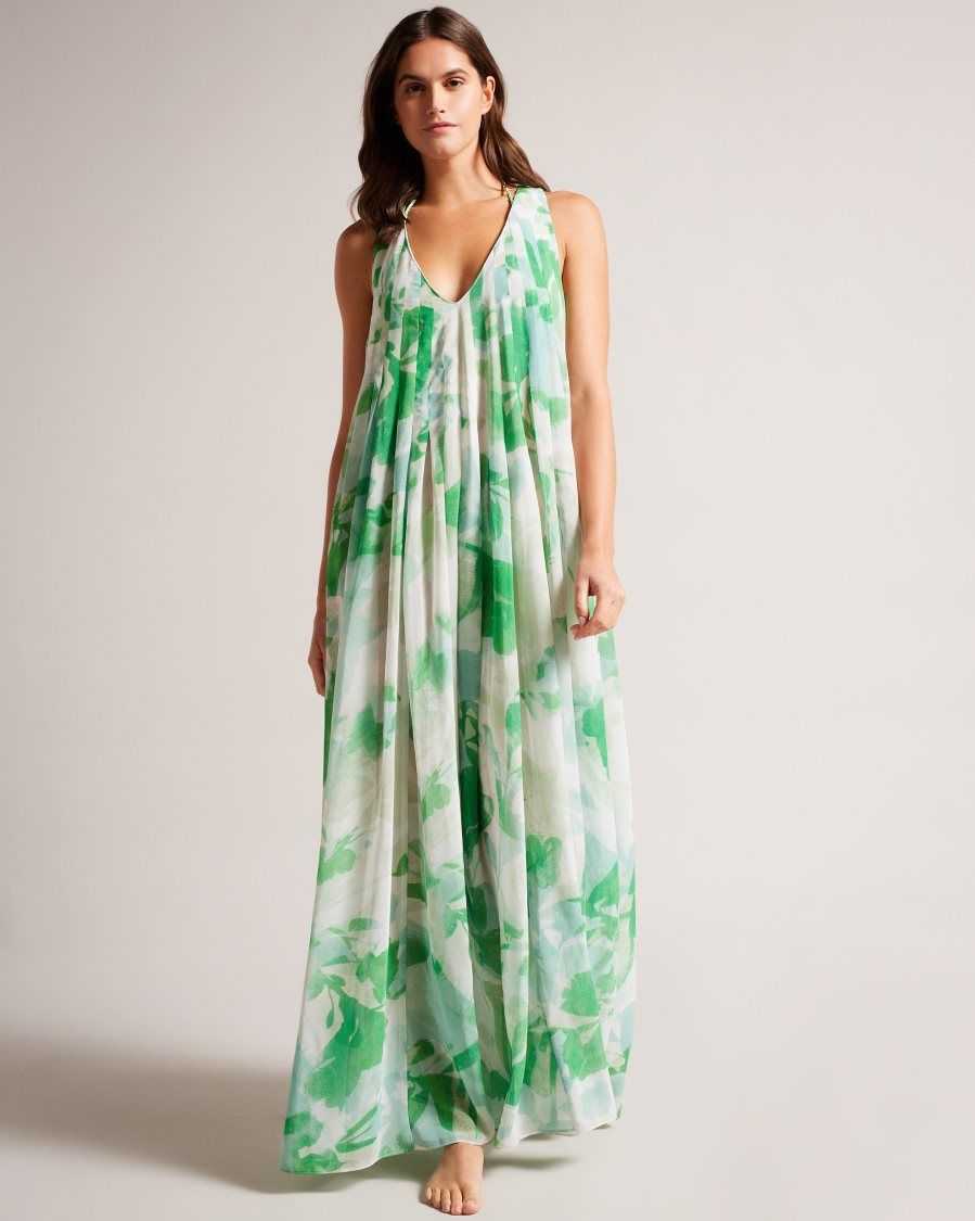 Ted Baker Milasan Abstract Print Maxi Cover Up Green | 9570283-KB