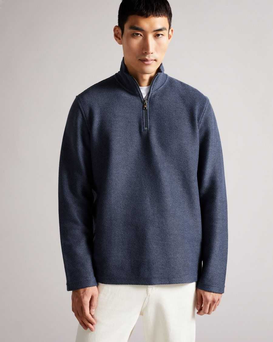 Ted Baker Millom Long Sleeve Textured Half Zip Jumper Dark Blue | 6342051-RW