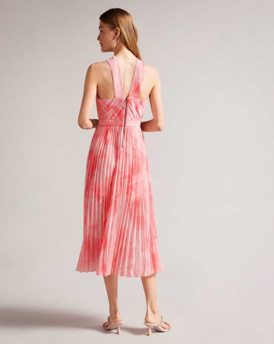 Ted Baker Mirelia Cross Front Pleated Midi Dress Coral | 0465932-TX