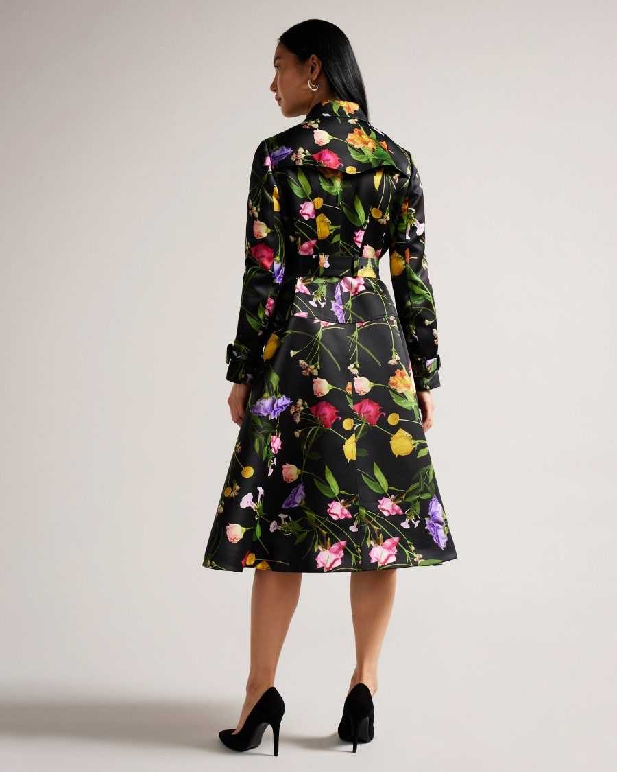 Ted Baker Moiraa Floral Double Breasted Trench Coat Black | 8296714-XI