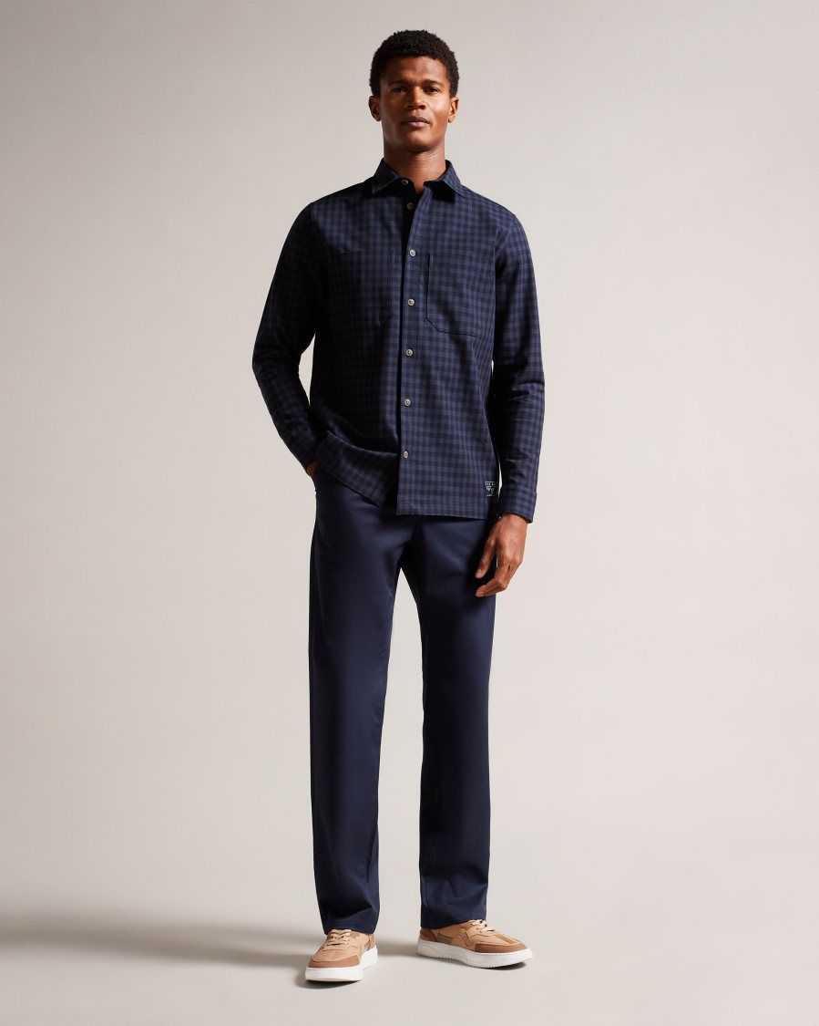 Ted Baker Mourne Long Sleeve House Check Overshirt Navy | 8062395-GL