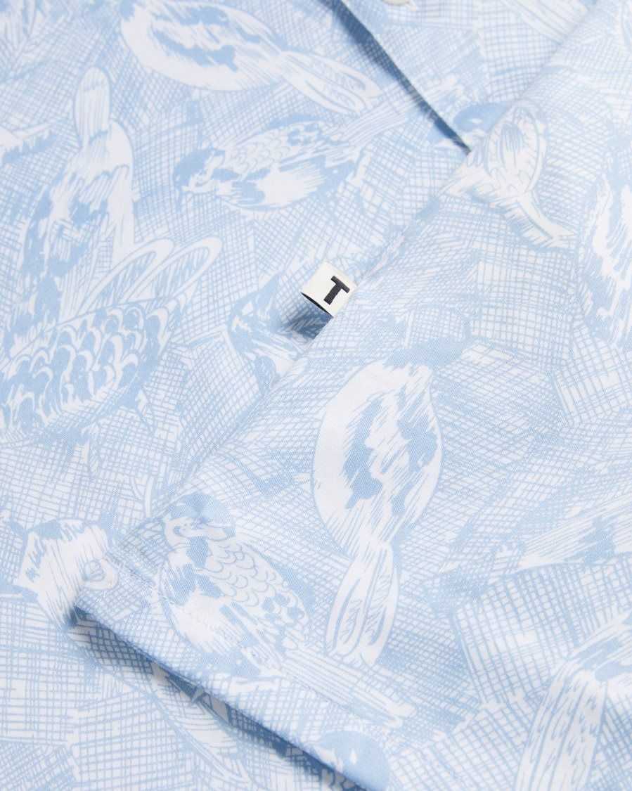 Ted Baker Mullen Long Sleeve Hand Drawn Bird Print Shirt Light Blue | 4126587-BZ