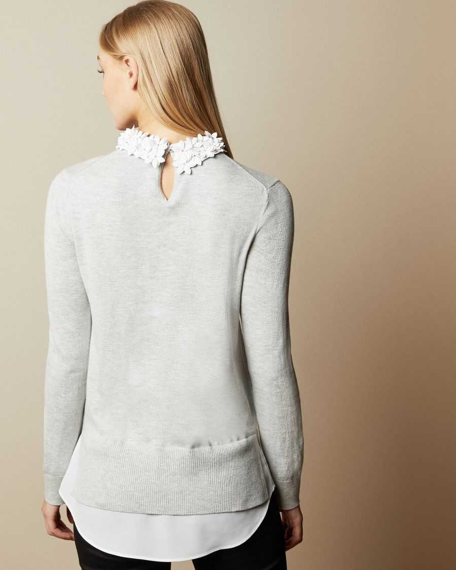 Ted Baker Nansea Floral Collar Mockable Sweater Grey | 2074698-KM