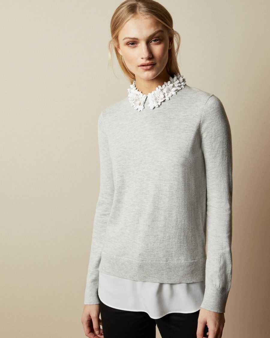 Ted Baker Nansea Floral Collar Mockable Sweater Grey | 2074698-KM