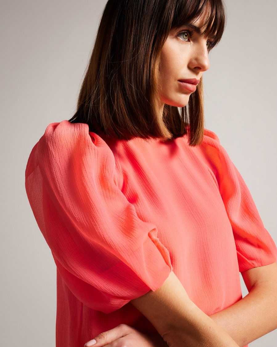 Ted Baker Natelie Boxy Top with Puff Sleeves Coral | 1638904-UI