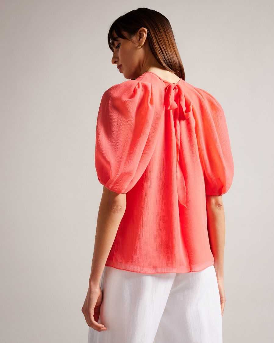 Ted Baker Natelie Boxy Top with Puff Sleeves Coral | 1638904-UI