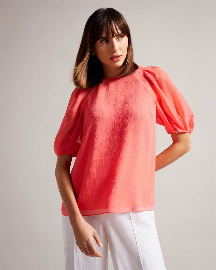 Ted Baker Natelie Boxy Top with Puff Sleeves Coral | 1638904-UI