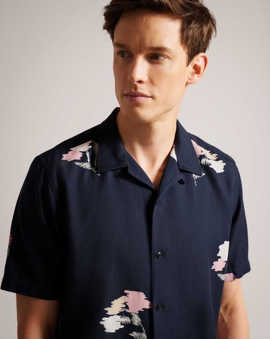 Ted Baker Neele Short Sleeve Floral Printed Shirt Navy | 6378012-NP