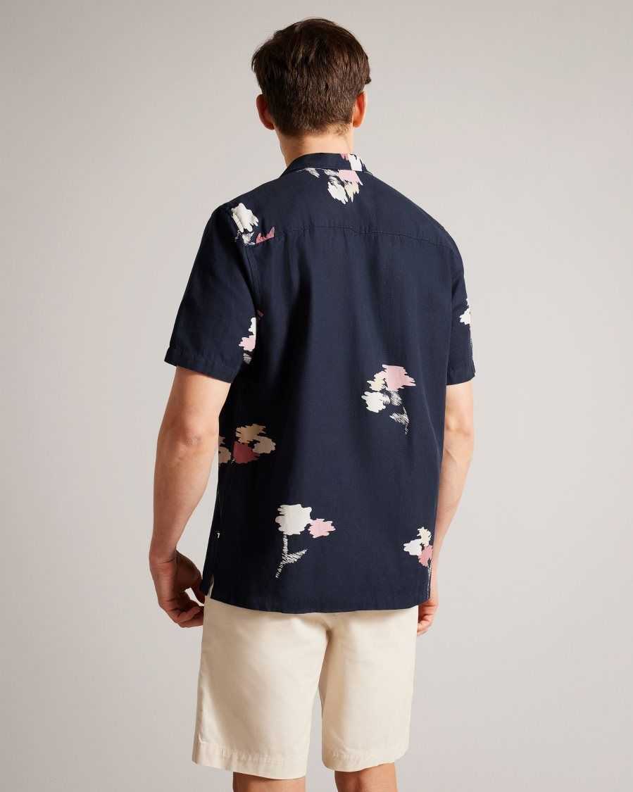 Ted Baker Neele Short Sleeve Floral Printed Shirt Navy | 6378012-NP