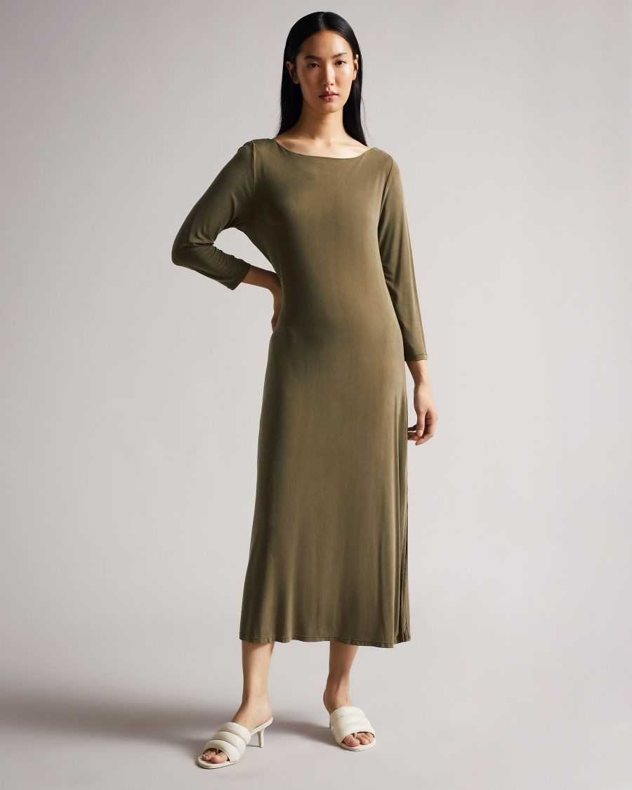 Ted Baker Neivaeh Twist Back Jersey Dress Dark Green | 4350162-ZU