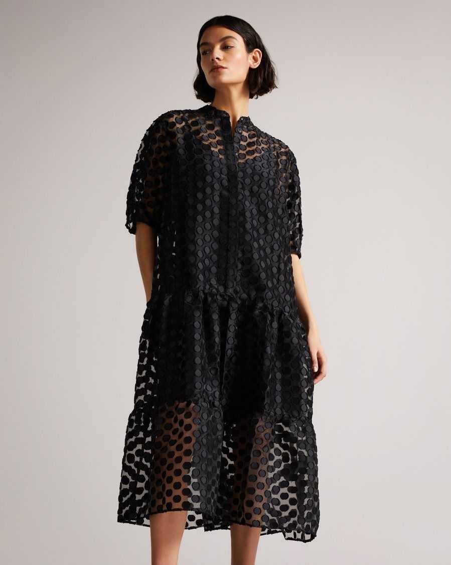 Ted Baker Nelanie Oversized Shirt Dress with Puff Sleeve Black | 4638970-CI