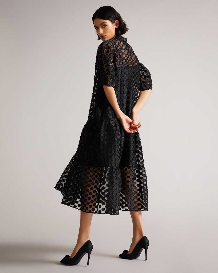 Ted Baker Nelanie Oversized Shirt Dress with Puff Sleeve Black | 4638970-CI