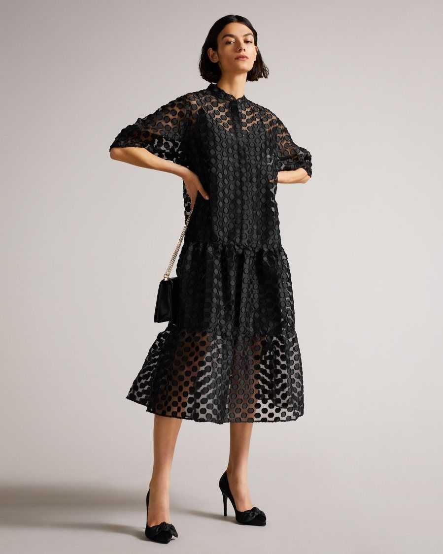 Ted Baker Nelanie Oversized Shirt Dress with Puff Sleeve Black | 4638970-CI