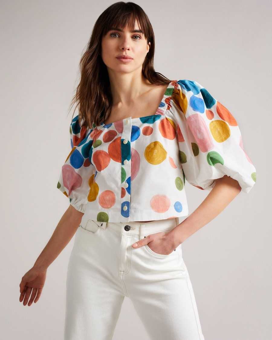 Ted Baker Nelda Puff Sleeve Cropped Top White | 6170832-OY