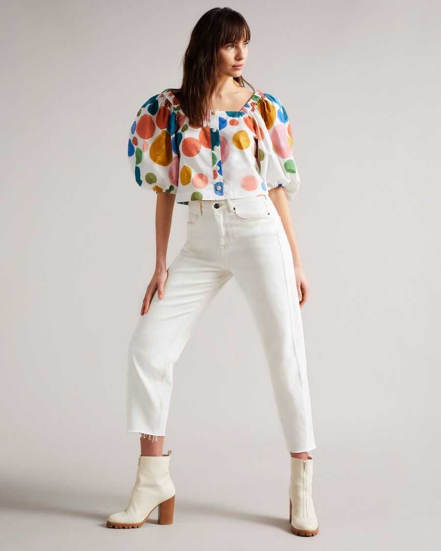 Ted Baker Nelda Puff Sleeve Cropped Top White | 6170832-OY