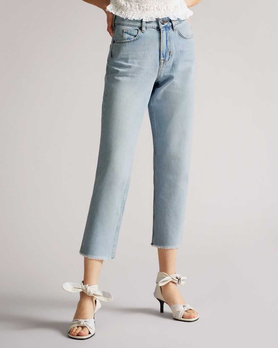 Ted Baker Nellin Straight Leg Raw Hem Denim Jeans Light Wash | 1268354-SD