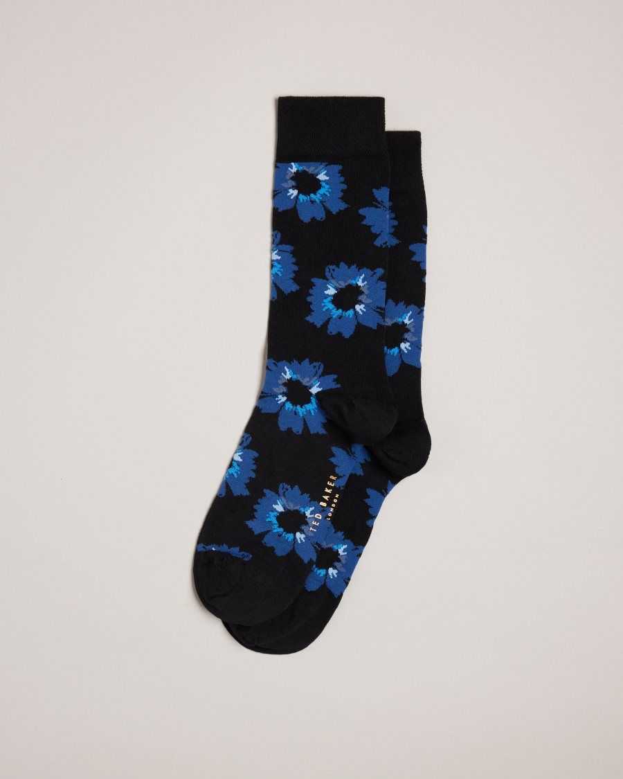 Ted Baker Newflor Painted Floral Print Socks Dark Navy | 9728054-ZX