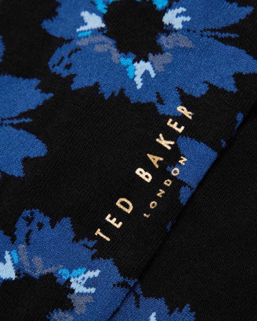 Ted Baker Newflor Painted Floral Print Socks Dark Navy | 9728054-ZX