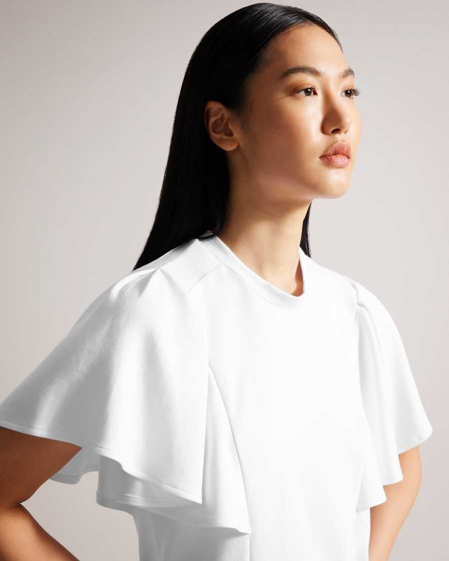 Ted Baker Nikilaa Boxy Ruffle Sleeve T-Shirt White | 1796843-CJ