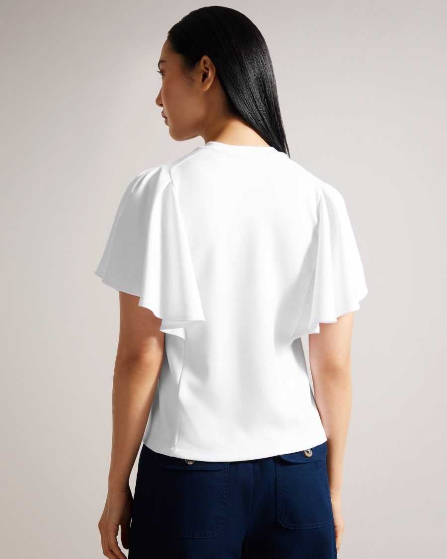 Ted Baker Nikilaa Boxy Ruffle Sleeve T-Shirt White | 1796843-CJ