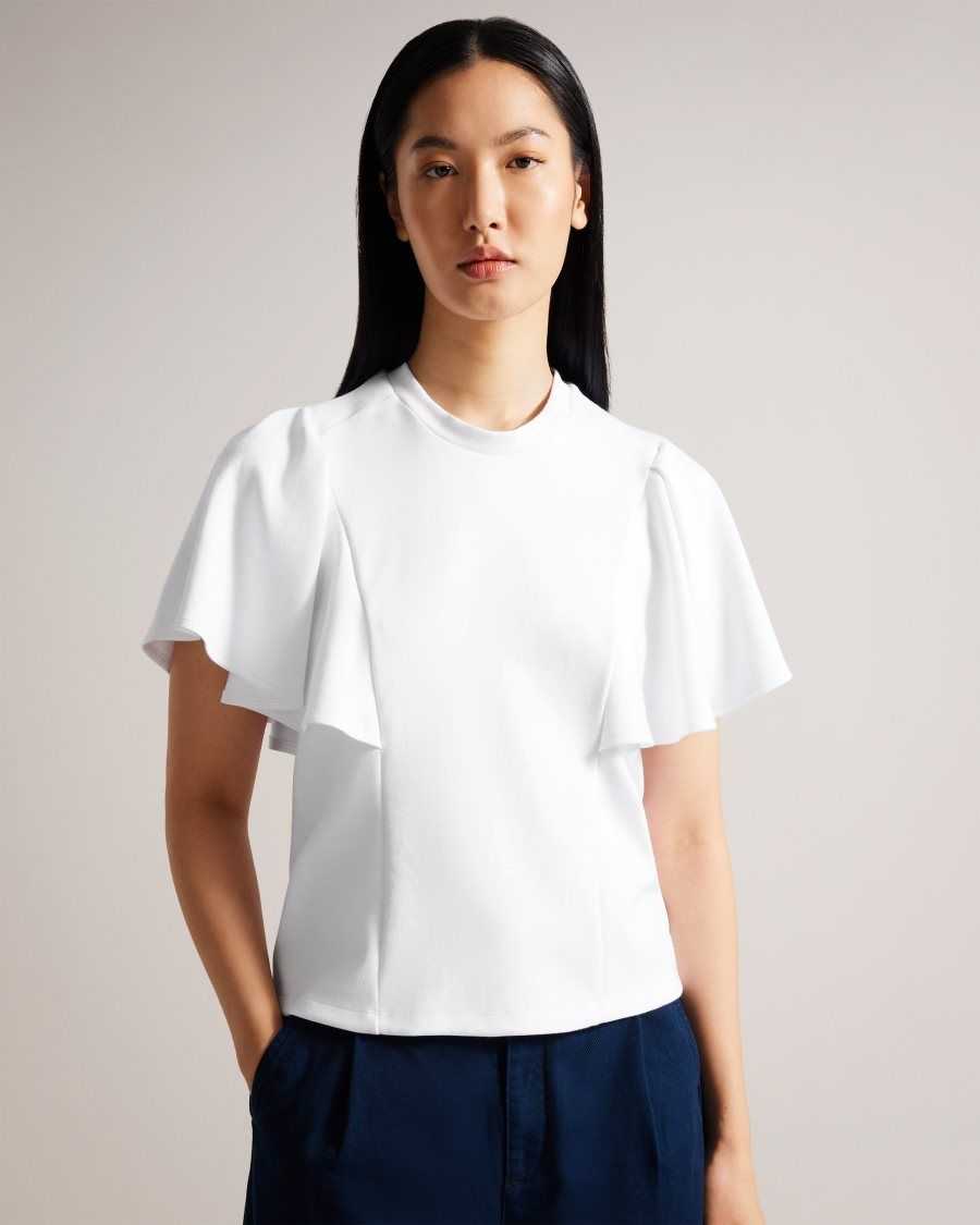 Ted Baker Nikilaa Boxy Ruffle Sleeve T-Shirt White | 1796843-CJ