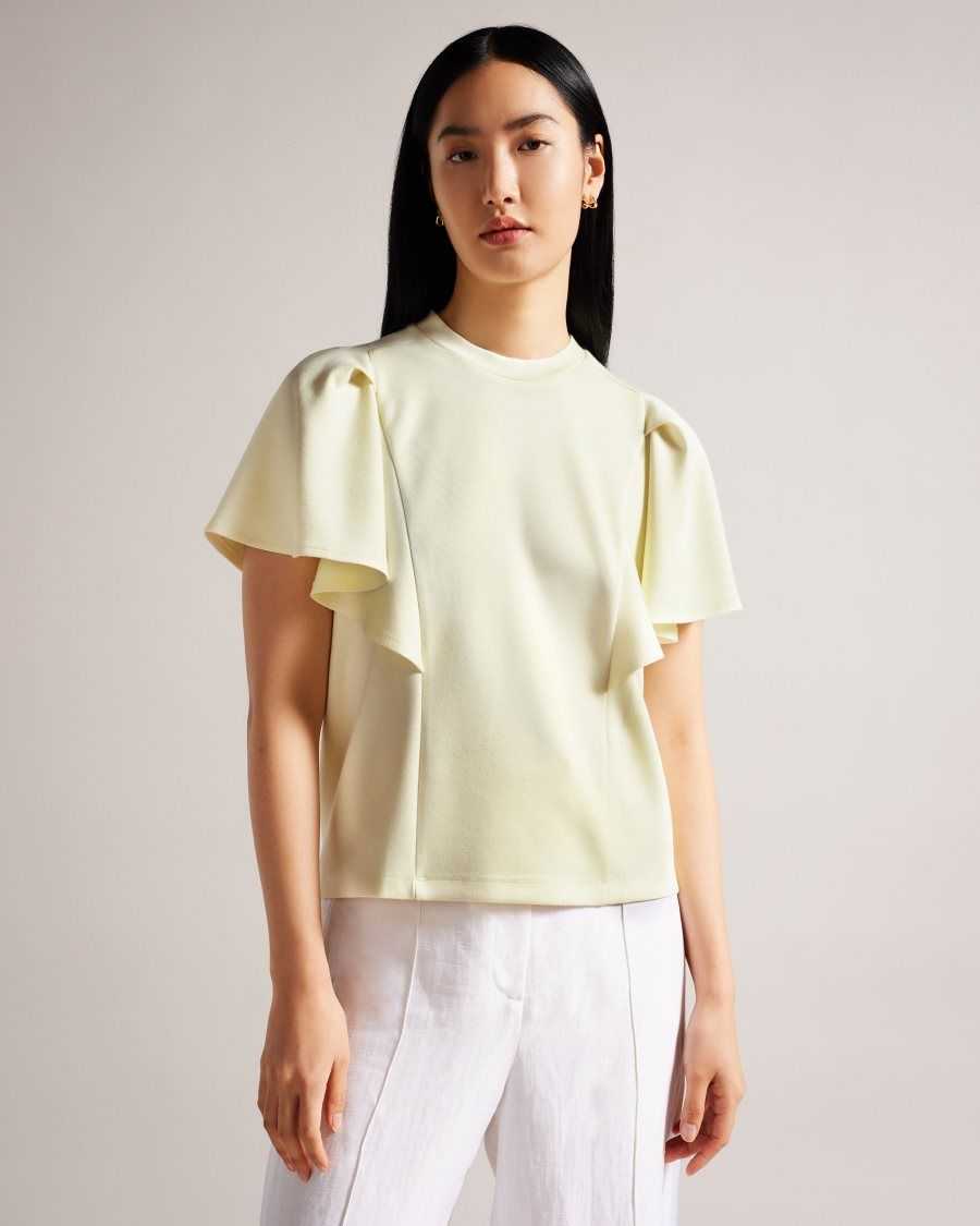 Ted Baker Nikilaa Boxy Ruffle Sleeve T-Shirt Light Yellow | 8370924-YT