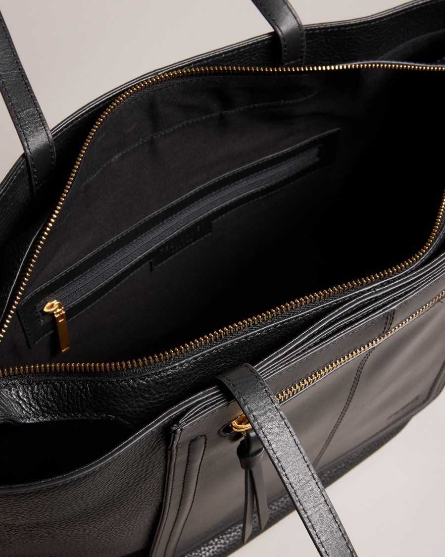 Ted Baker Large Crosshatch Leather Shopper Bag in Black