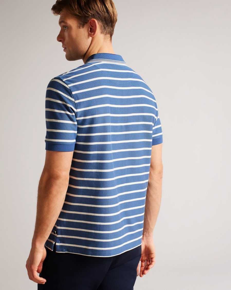 Ted Baker Nivenn Short Sleeve Regular Fit Striped Polo Shirt Dark Blue | 0541967-BC