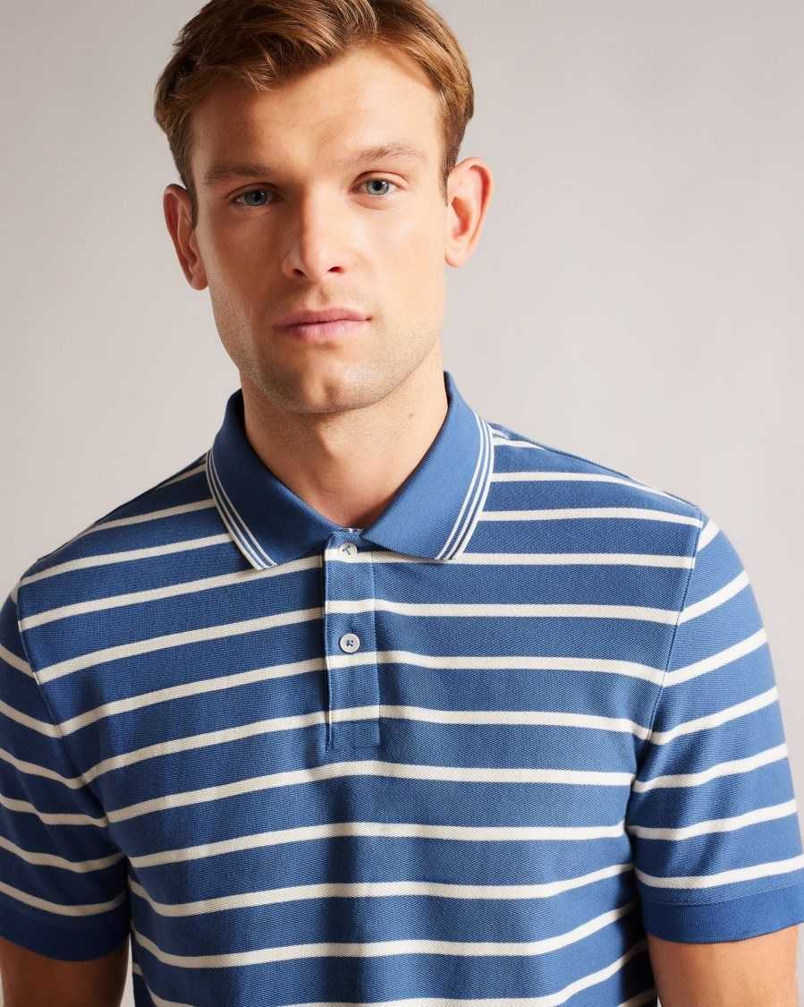 Ted Baker Nivenn Short Sleeve Regular Fit Striped Polo Shirt Dark Blue | 0541967-BC