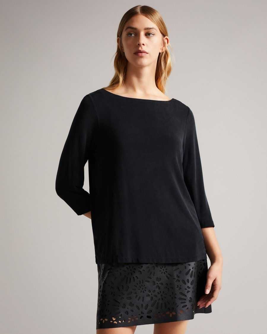 Ted Baker Niylah Twist Back Jersey Top Black | 0724819-PB