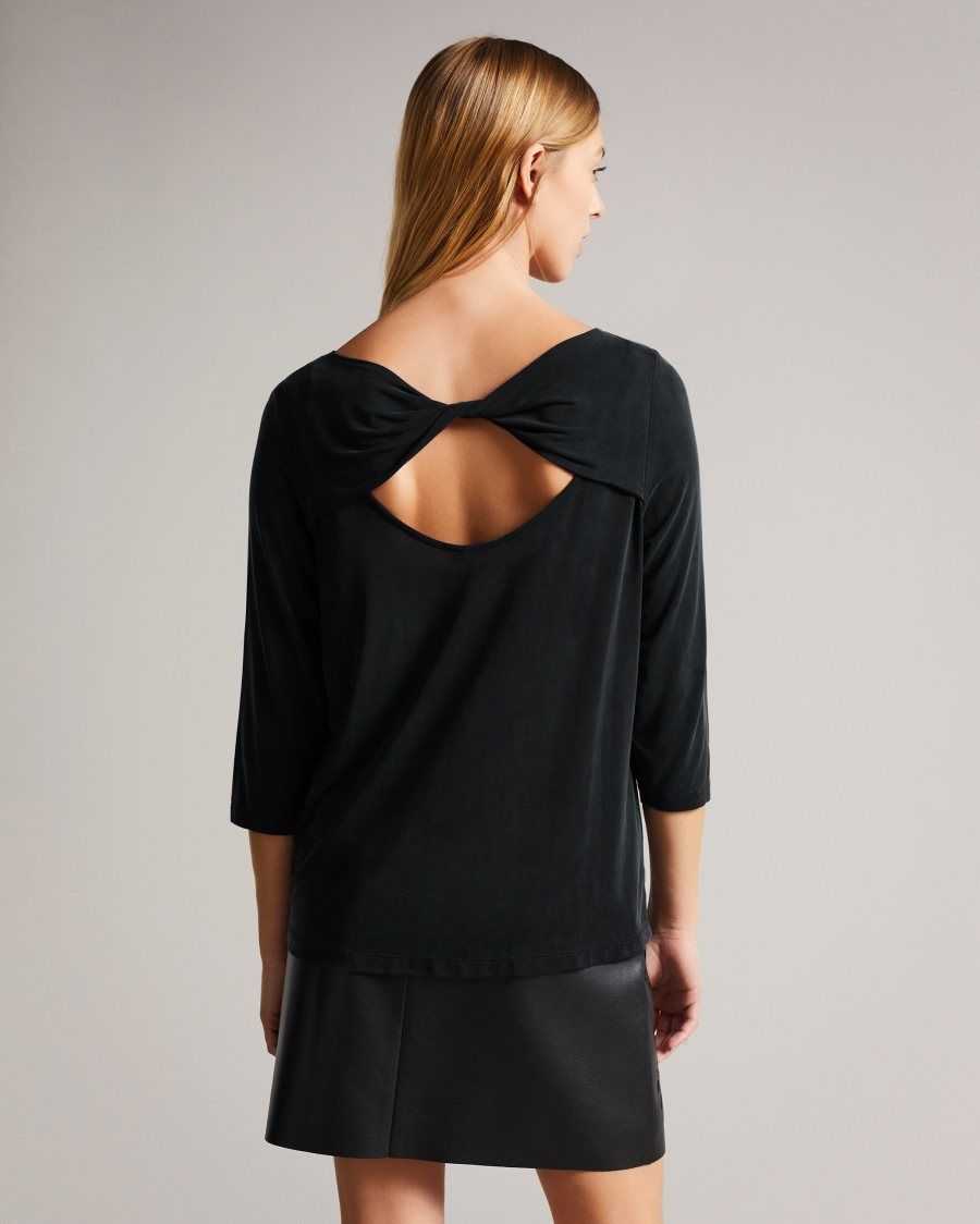 Ted Baker Niylah Twist Back Jersey Top Black | 0724819-PB