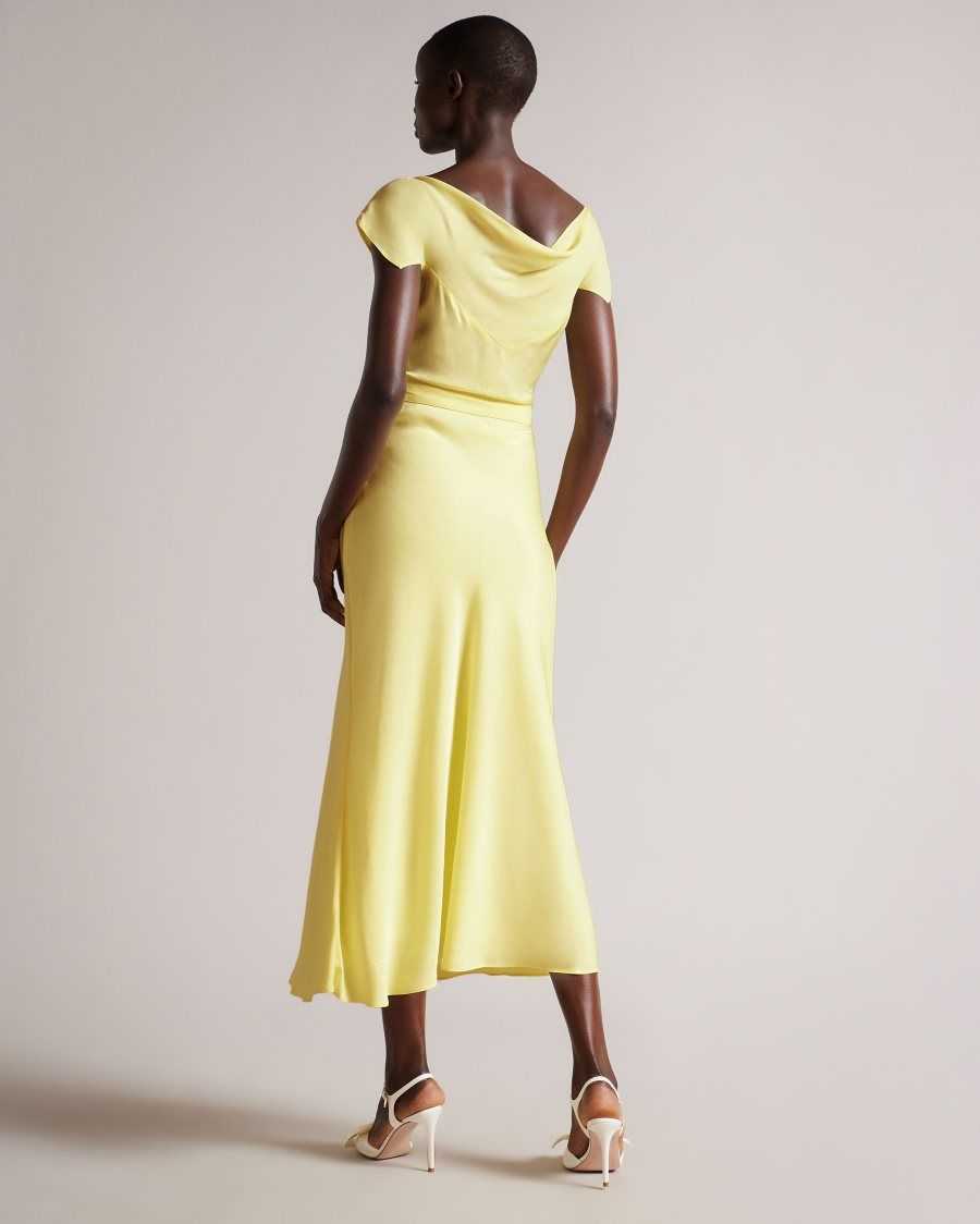 Ted Baker Noemi V Neck Bias Cut Midi Dress Light Yellow | 6835709-HB