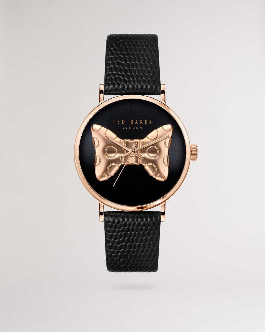 Ted Baker Nortia Bow Dial Leather Strap Watch Black | 9807542-HP