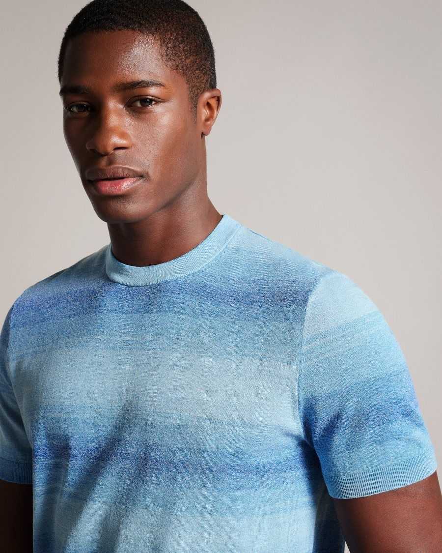 Ted Baker Notte Short Sleeve Ombre Stripe T-Shirt Dark Blue | 2974531-HR