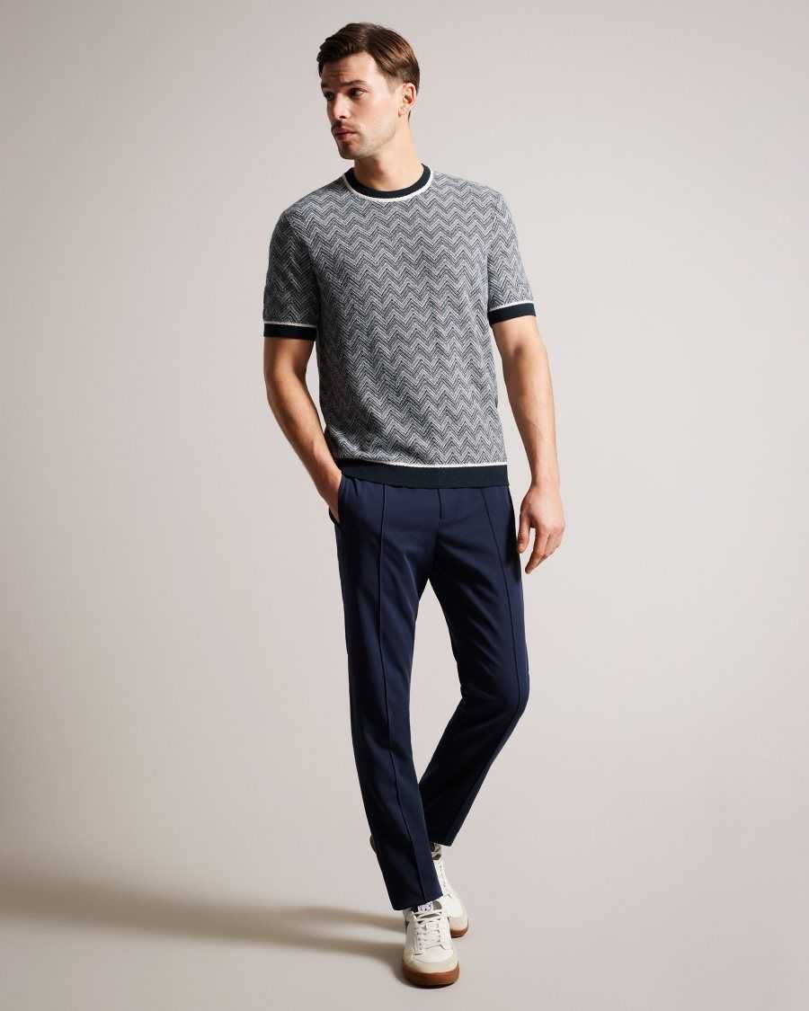 Ted Baker Nudla Zig Zag Knit T-Shirt Navy | 9613084-TZ