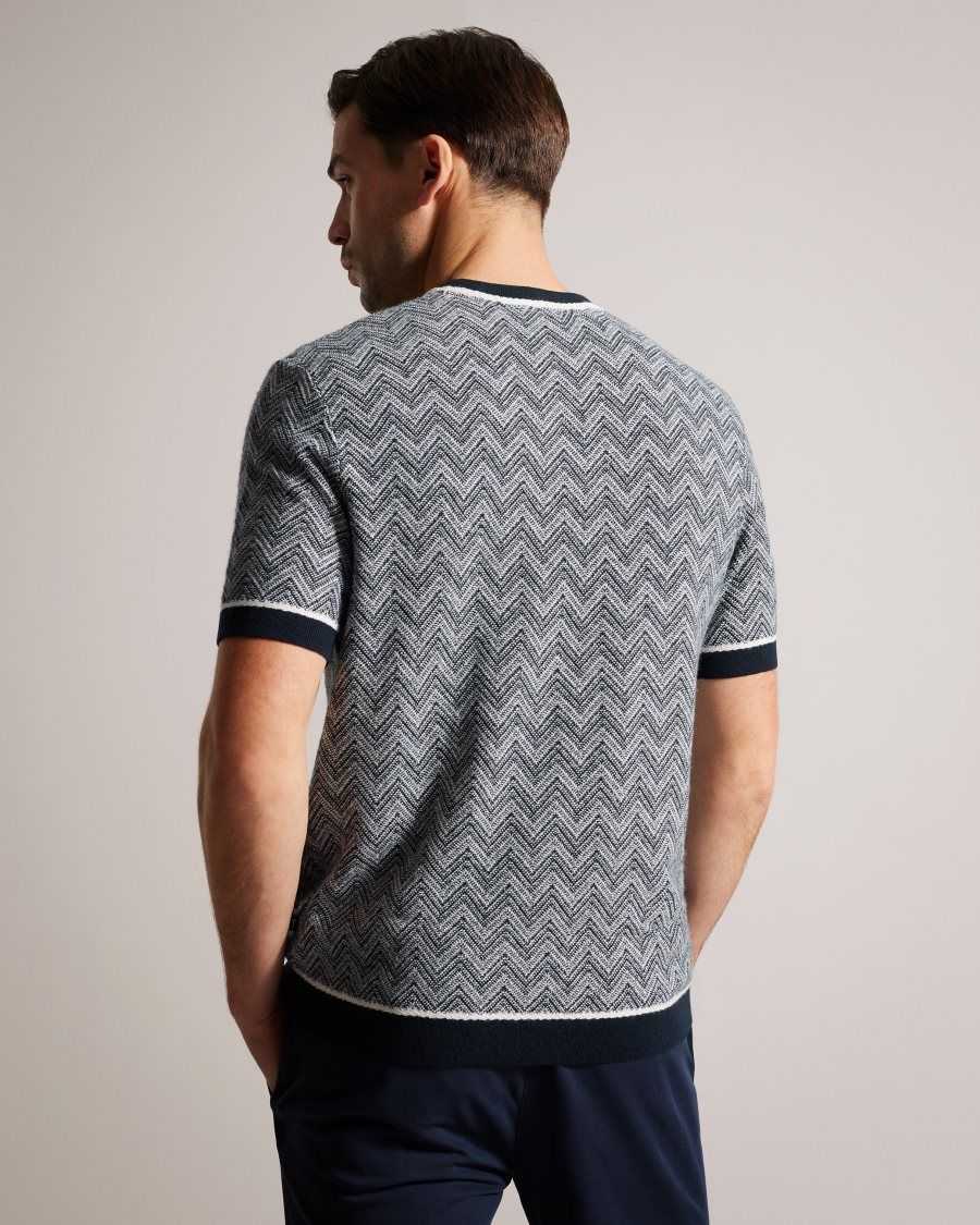 Ted Baker Nudla Zig Zag Knit T-Shirt Navy | 9613084-TZ