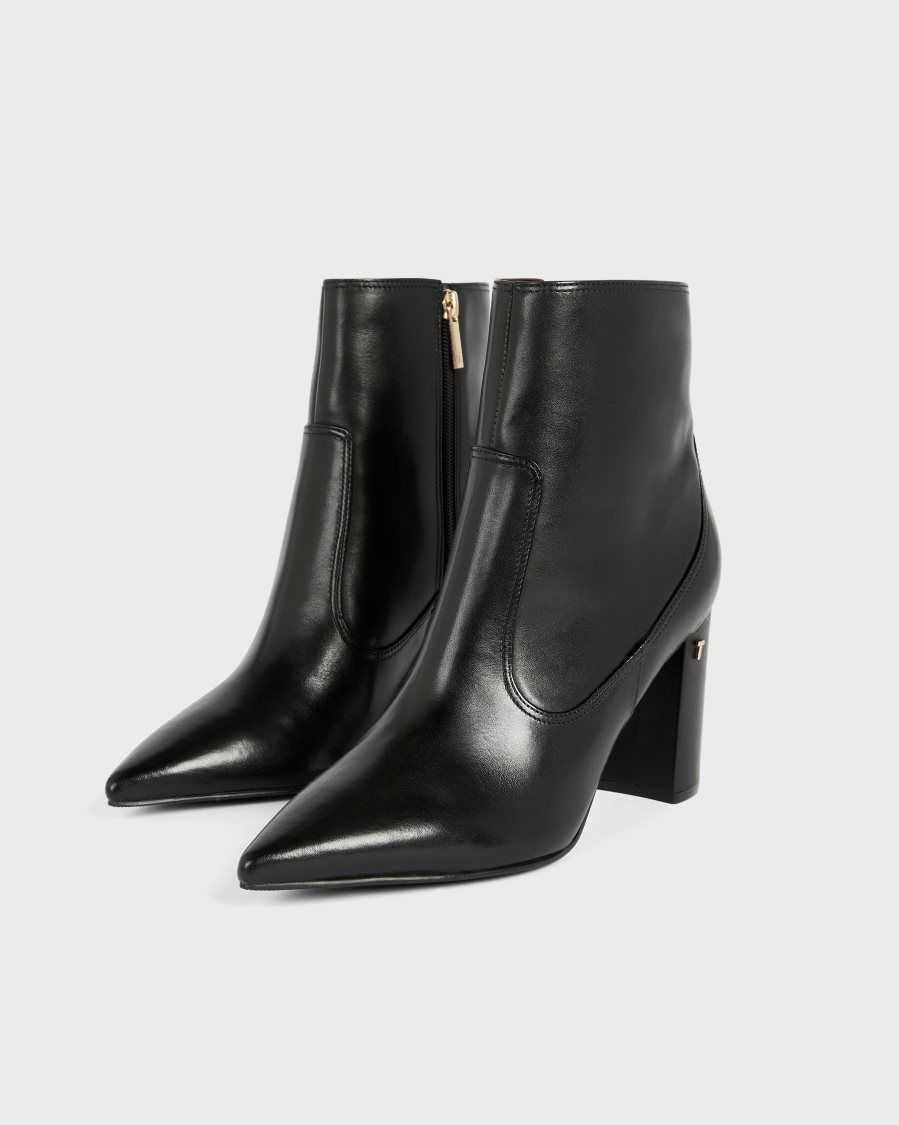 Ted Baker Nysha Leather Block Heel Ankle Boot Black | 2108496-KM