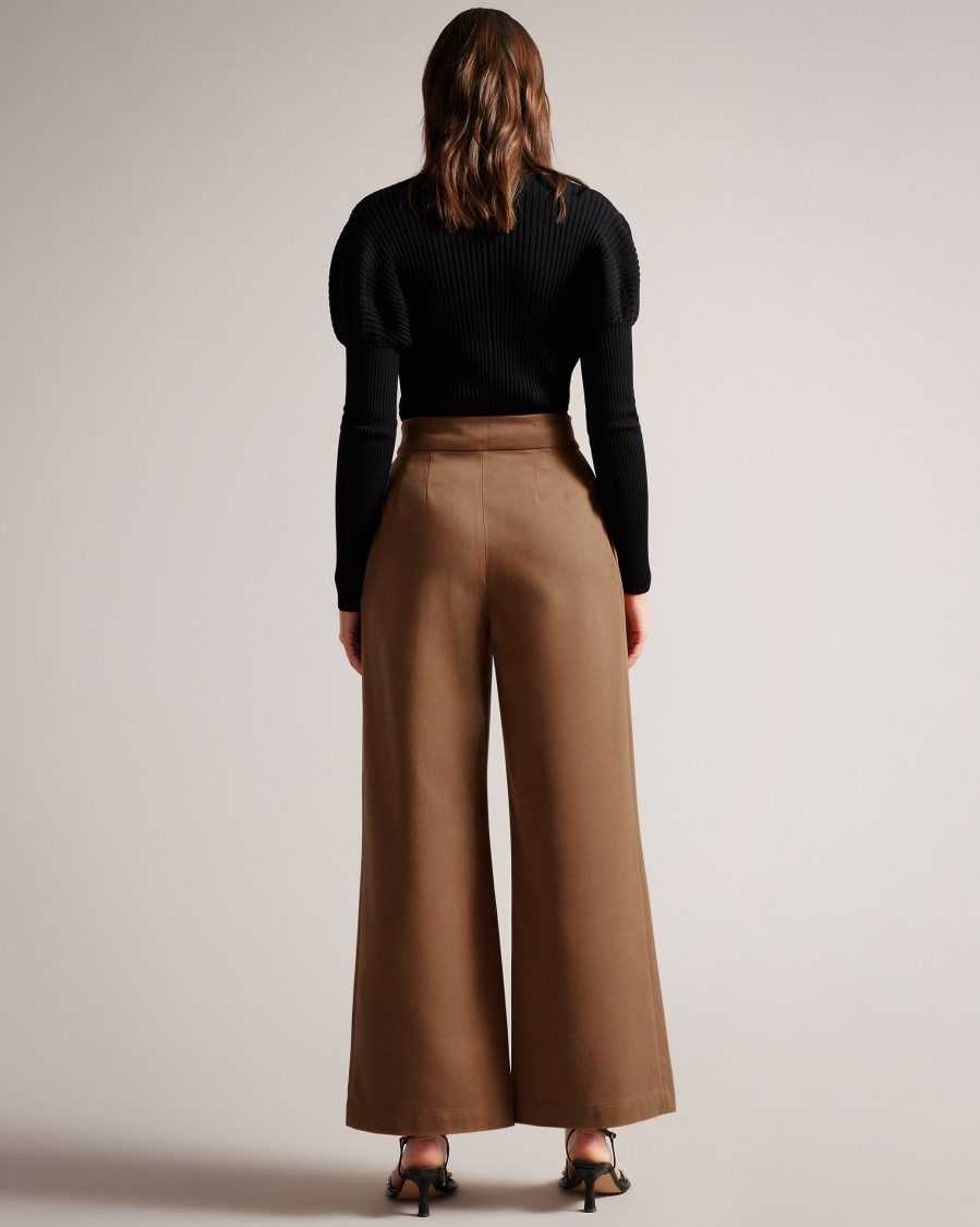 Ted Baker Oaklia Pleated Wide Leg Trousers Tan | 4872351-CL