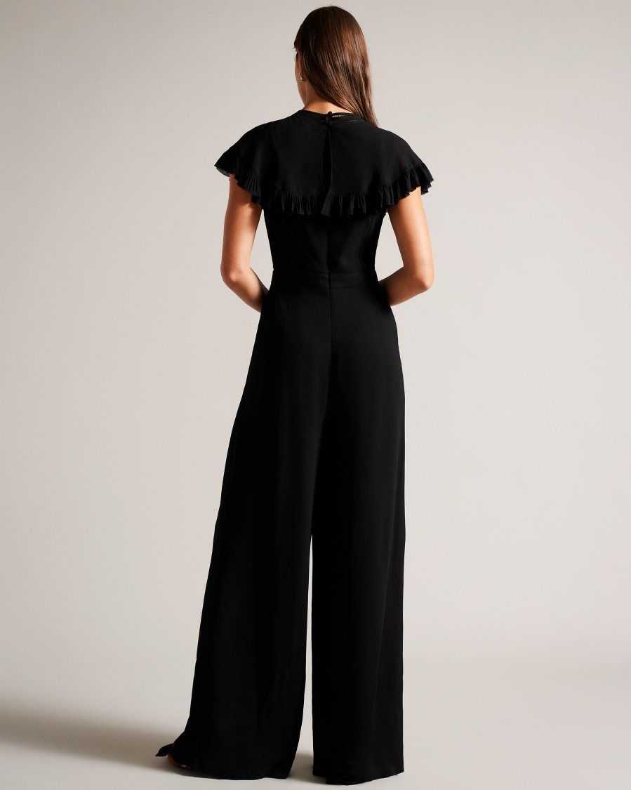 Ted Baker Olivvee Cape Jumpsuit With Ladder Lace Detail Black | 6340827-XH