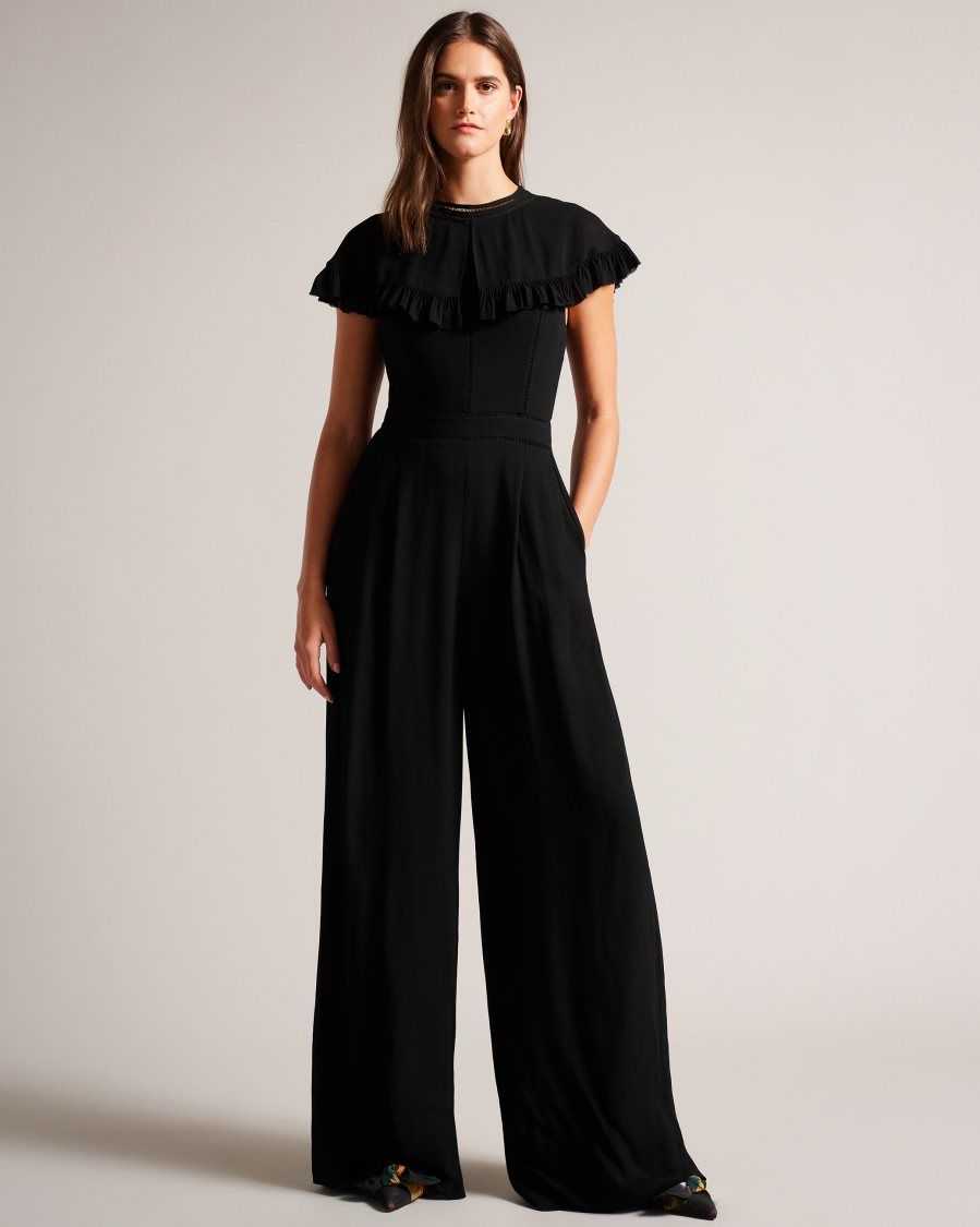 Ted Baker Olivvee Cape Jumpsuit With Ladder Lace Detail Black | 6340827-XH