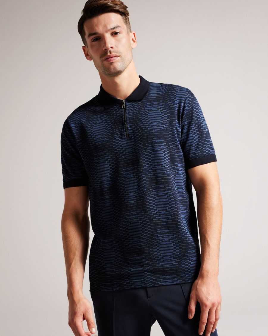 Ted Baker Ono Short Sleeve Jacquard Spot Polo Shirt Navy | 2603897-DN